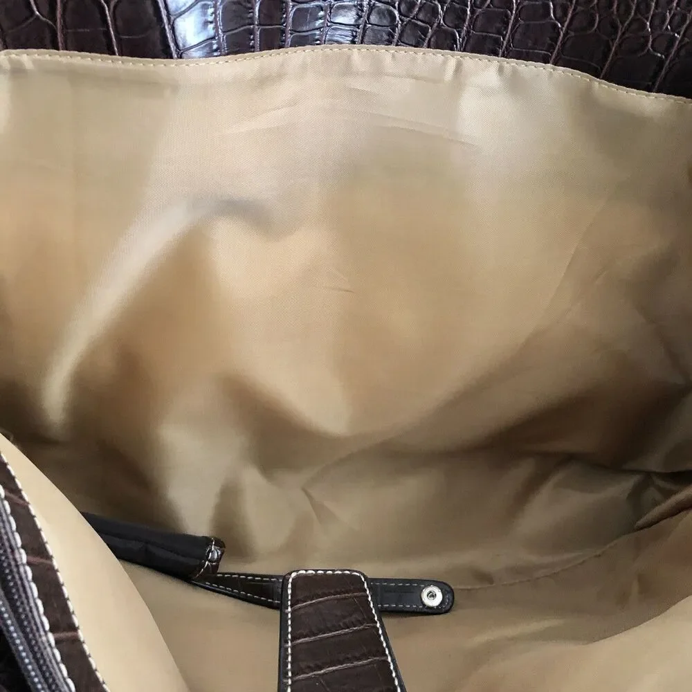 CROFT AND BARROW TOTE BAG LAPTOP BROWN/TAN SHOULDER CROCODILE & CAVANAS